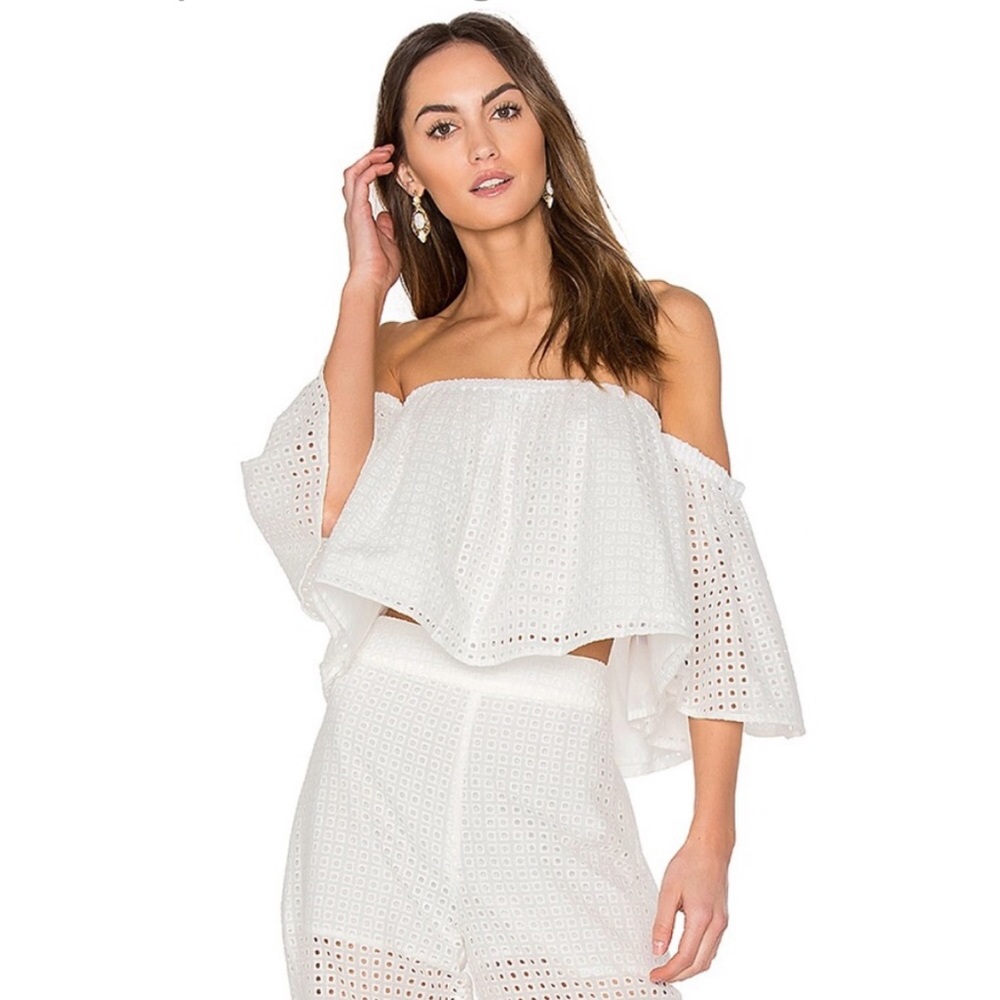 Blaque Label eyelet ruffle off shoulder top Size Small 100% cotton NEW